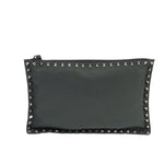 Valentino Garavani Rockstud Grey Leather Clutch Bag (Pre-Owned)