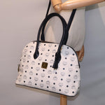 MCM Visetos White Canvas Handbag (Pre-Owned)