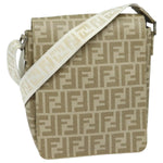 Fendi Zucca Beige Canvas Shoulder Bag (Pre-Owned)