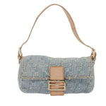 Fendi Baguette Blue Canvas Shoulder Bag (Pre-Owned)