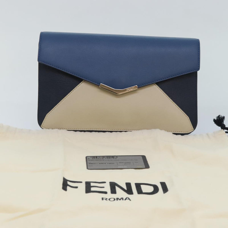 Fendi 2Jours Blue Leather Clutch Bag (Pre-Owned)