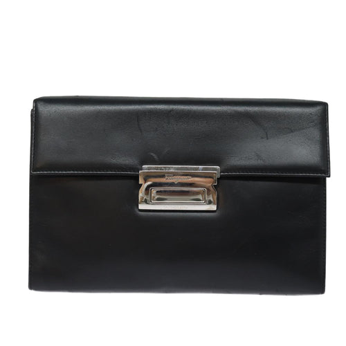 Salvatore Ferragamo Black Leather Clutch Bag (Pre-Owned)