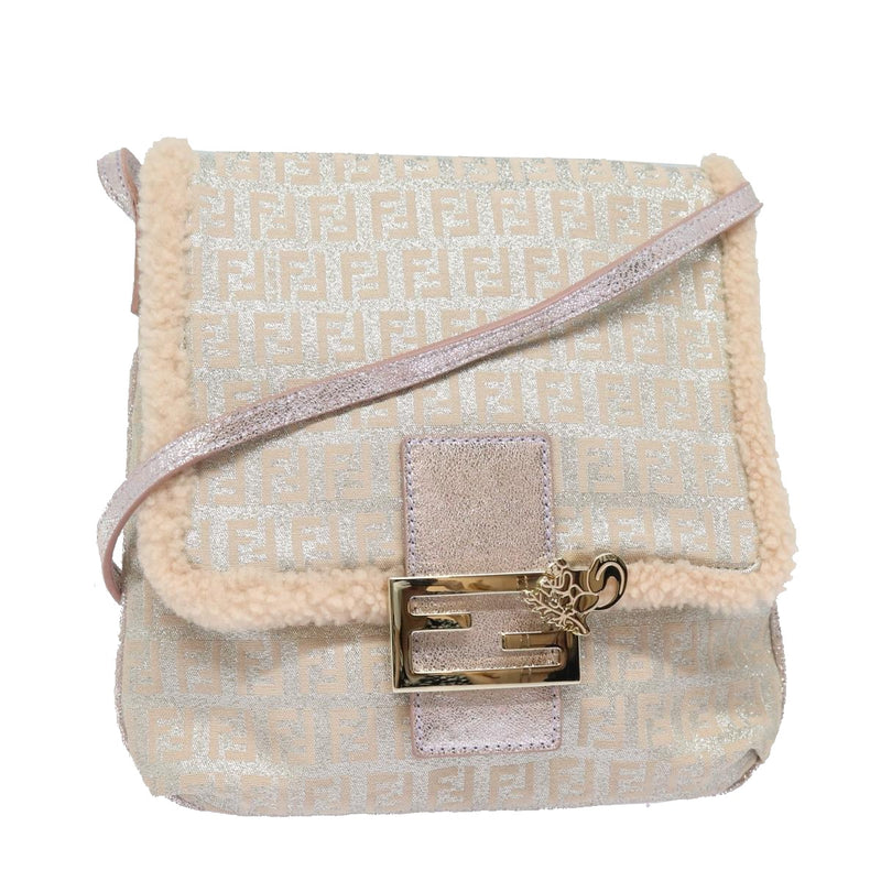 Fendi Zucchino Beige Canvas Shoulder Bag (Pre-Owned)