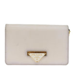 Prada Saffiano Beige Leather Shoulder Bag (Pre-Owned)