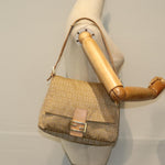 Fendi Mamma Baguette Beige Canvas Shoulder Bag (Pre-Owned)