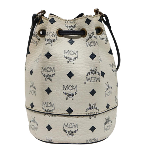 MCM Visetos White Canvas Shoulder Bag (Pre-Owned)