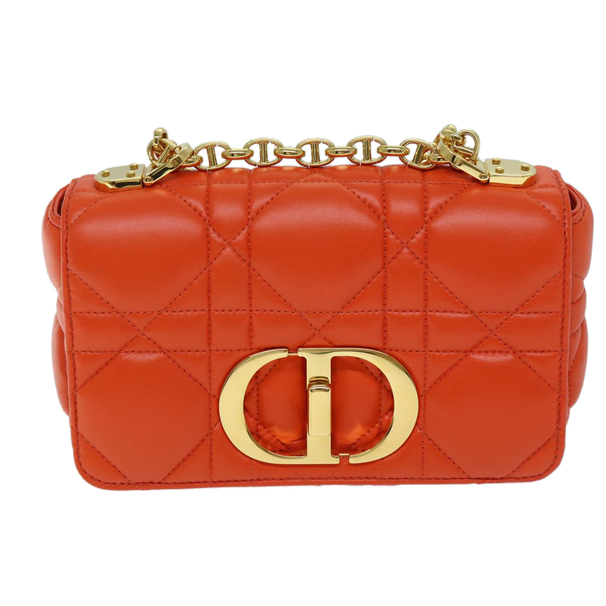 Dior Caro Orange Leather Shoulder Bag (Pre-Owned)