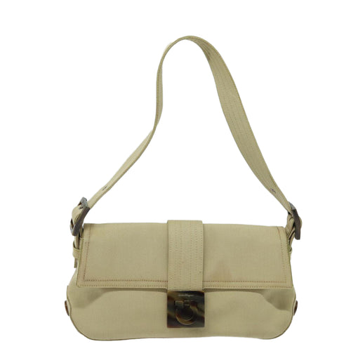 Salvatore Ferragamo Gancini Beige Canvas Shoulder Bag (Pre-Owned)