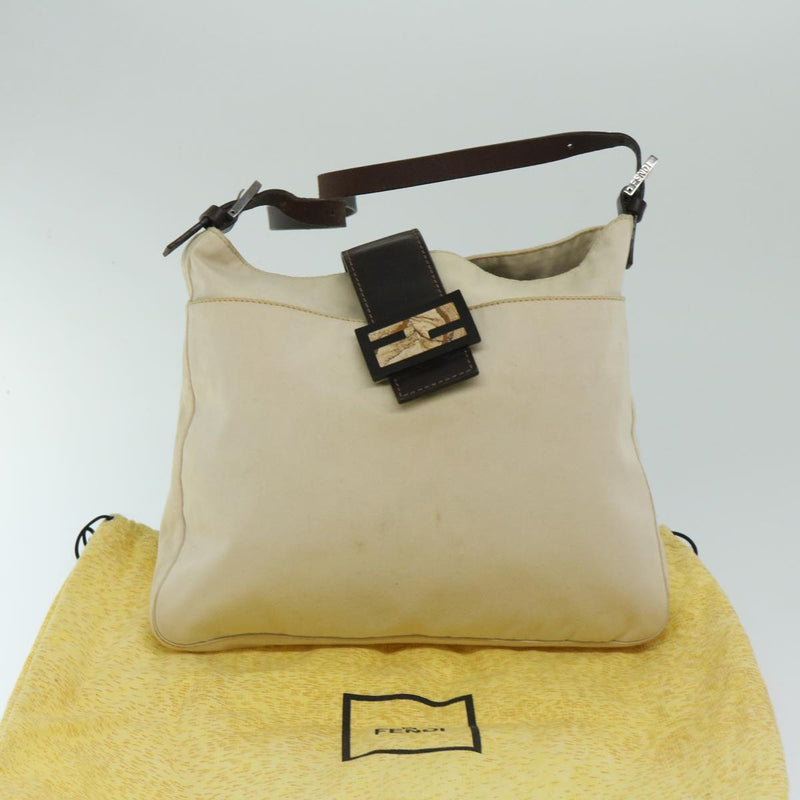 Fendi Mamma Baguette Beige Canvas Shoulder Bag (Pre-Owned)