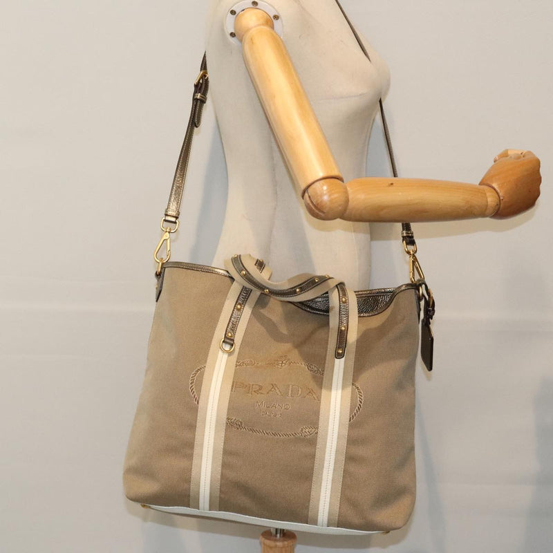 Prada Canapa Beige Canvas Handbag (Pre-Owned)