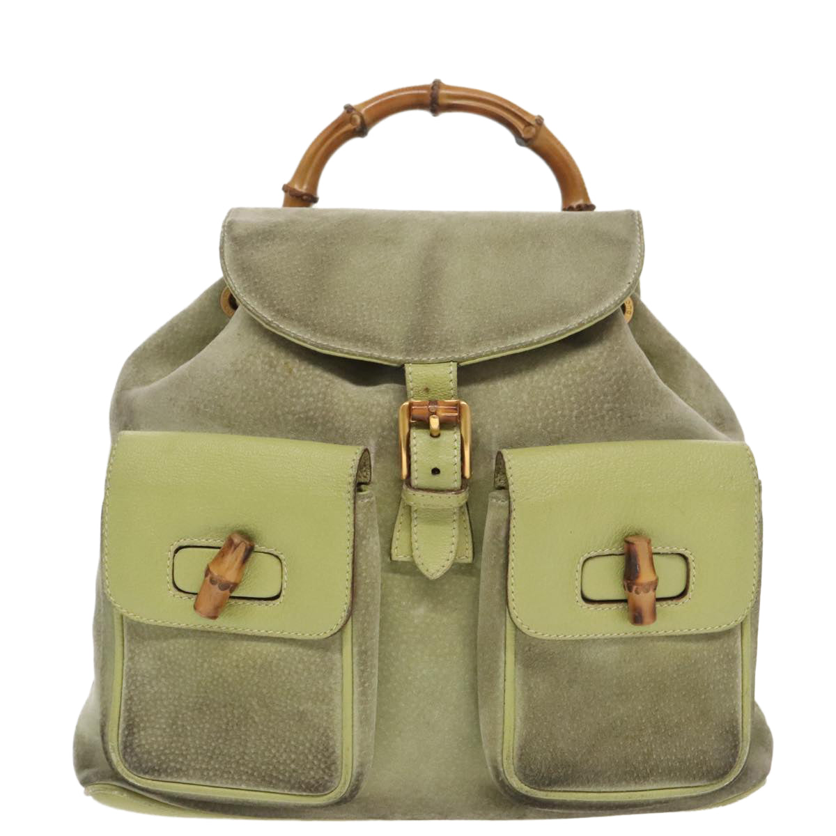 Gucci Bamboo Green Suede Backpack Bag (Pre-Owned)