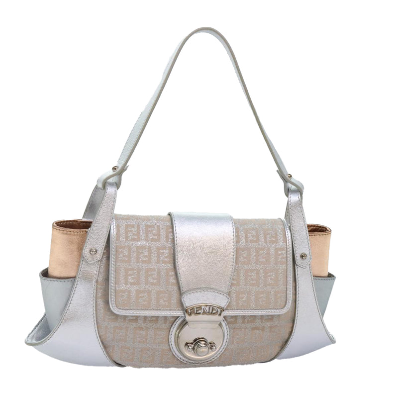 Fendi Zucchino Silver Canvas Handbag (Pre-Owned)