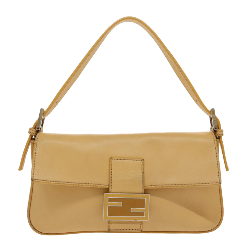 Fendi Baguette Beige Leather Shoulder Bag (Pre-Owned)