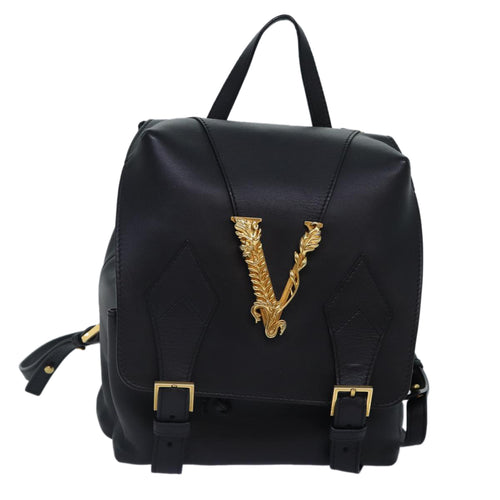 Versace Virtus Black Leather Backpack Bag (Pre-Owned)