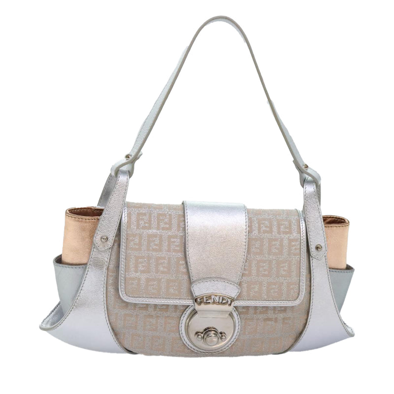 Fendi Zucchino Silver Canvas Handbag (Pre-Owned)