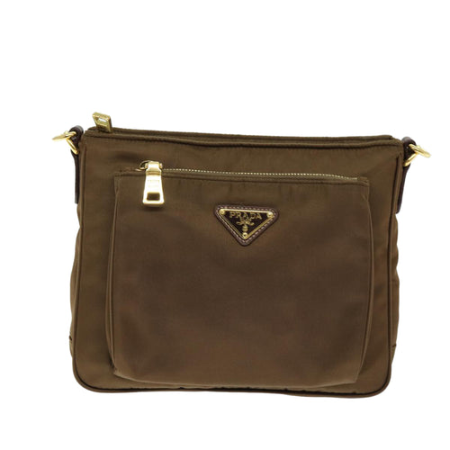 Prada Tessuto Brown Synthetic Shoulder Bag (Pre-Owned)