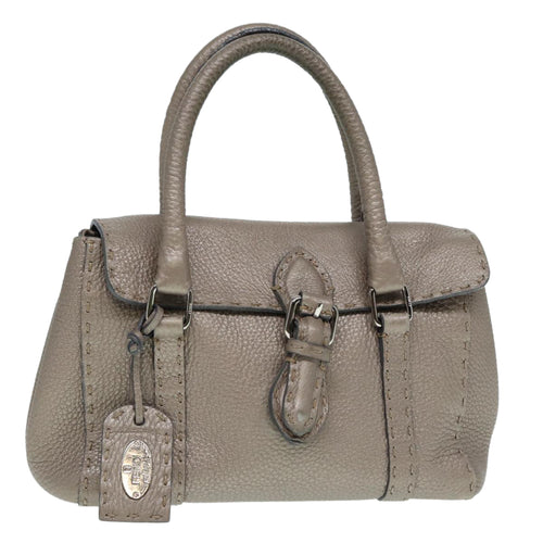 Fendi Selleria Grey Leather Handbag (Pre-Owned)