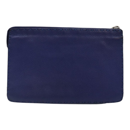 Fendi Selleria Blue Leather Clutch Bag (Pre-Owned)