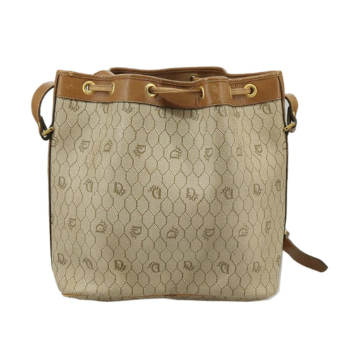 Dior Honeycomb Beige Canvas Shoulder Bag (Pre-Owned)