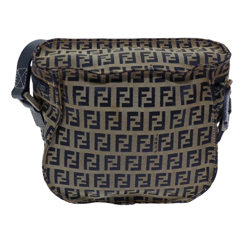 Fendi Zucchino Navy Canvas Shoulder Bag (Pre-Owned)