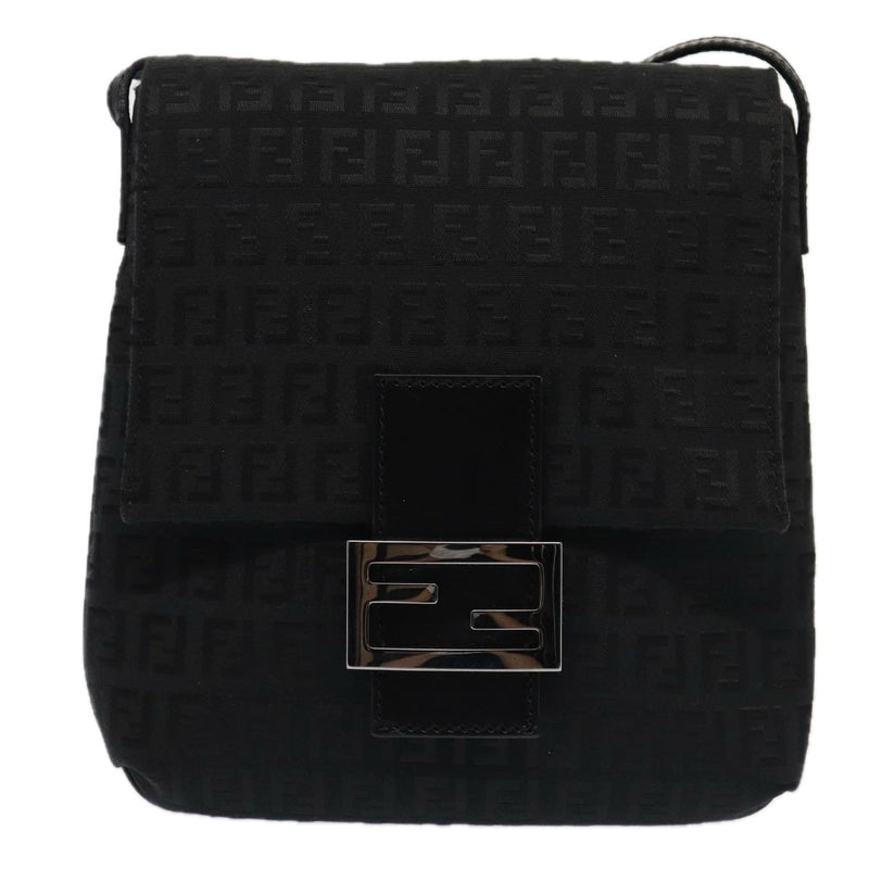 Fendi Zucchino Black Canvas Shoulder Bag (Pre-Owned)