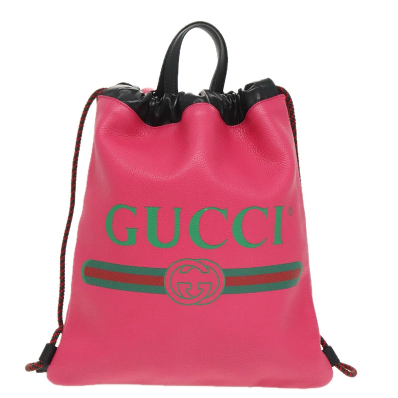 Gucci Drawstring Pink Leather Backpack Bag (Pre-Owned)