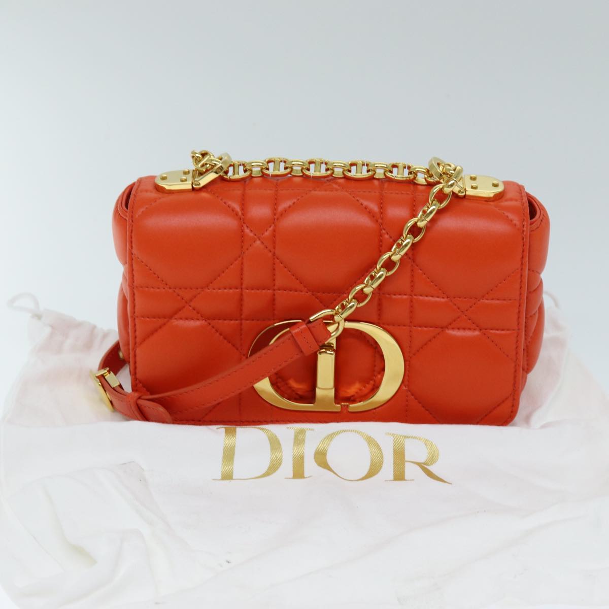 Dior Caro Orange Leather Shoulder Bag (Pre-Owned)