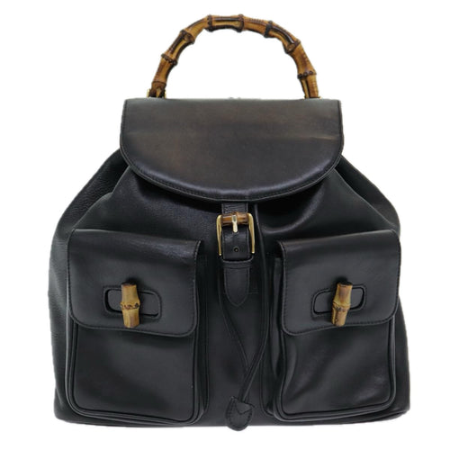 Gucci Bamboo Black Leather Backpack Bag (Pre-Owned)