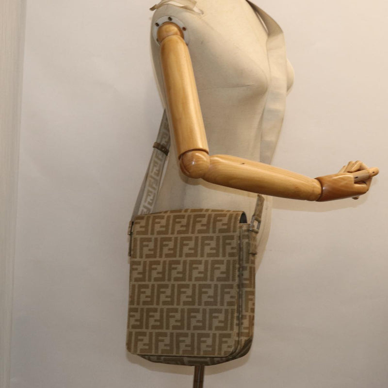 Fendi Zucca Beige Canvas Shoulder Bag (Pre-Owned)