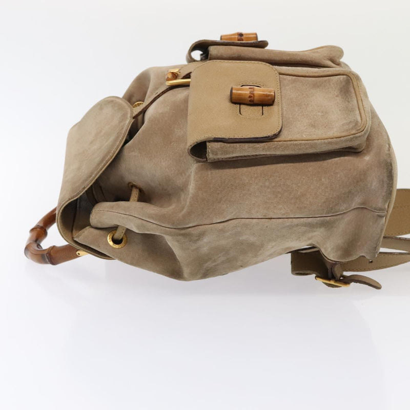 Gucci Bamboo Beige Suede Backpack Bag (Pre-Owned)