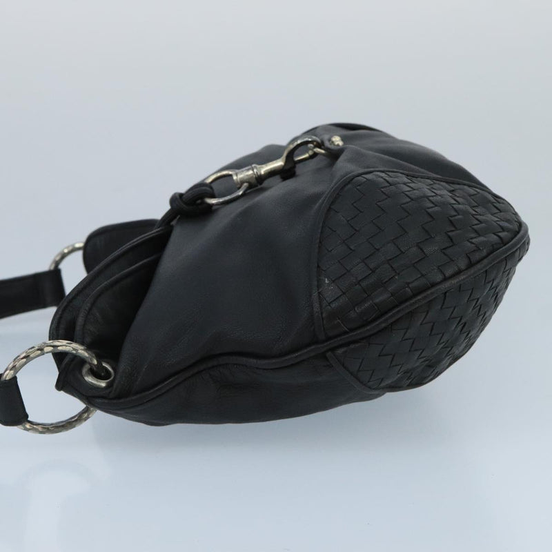 Bottega Veneta Intrecciato Black Leather Shoulder Bag (Pre-Owned)