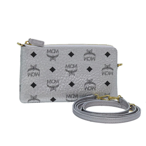 MCM Visetos Silver Canvas Clutch Bag (Pre-Owned)