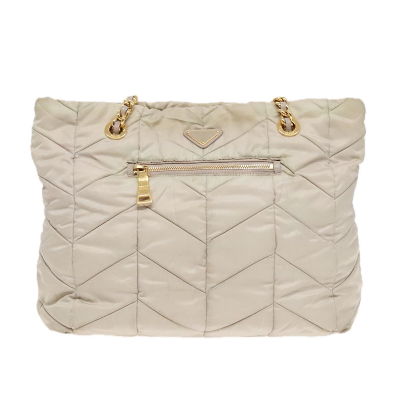 Prada Re-Nylon Beige Canvas Shoulder Bag (Pre-Owned)