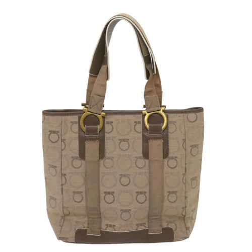 Salvatore Ferragamo Gancini Beige Canvas Handbag (Pre-Owned)