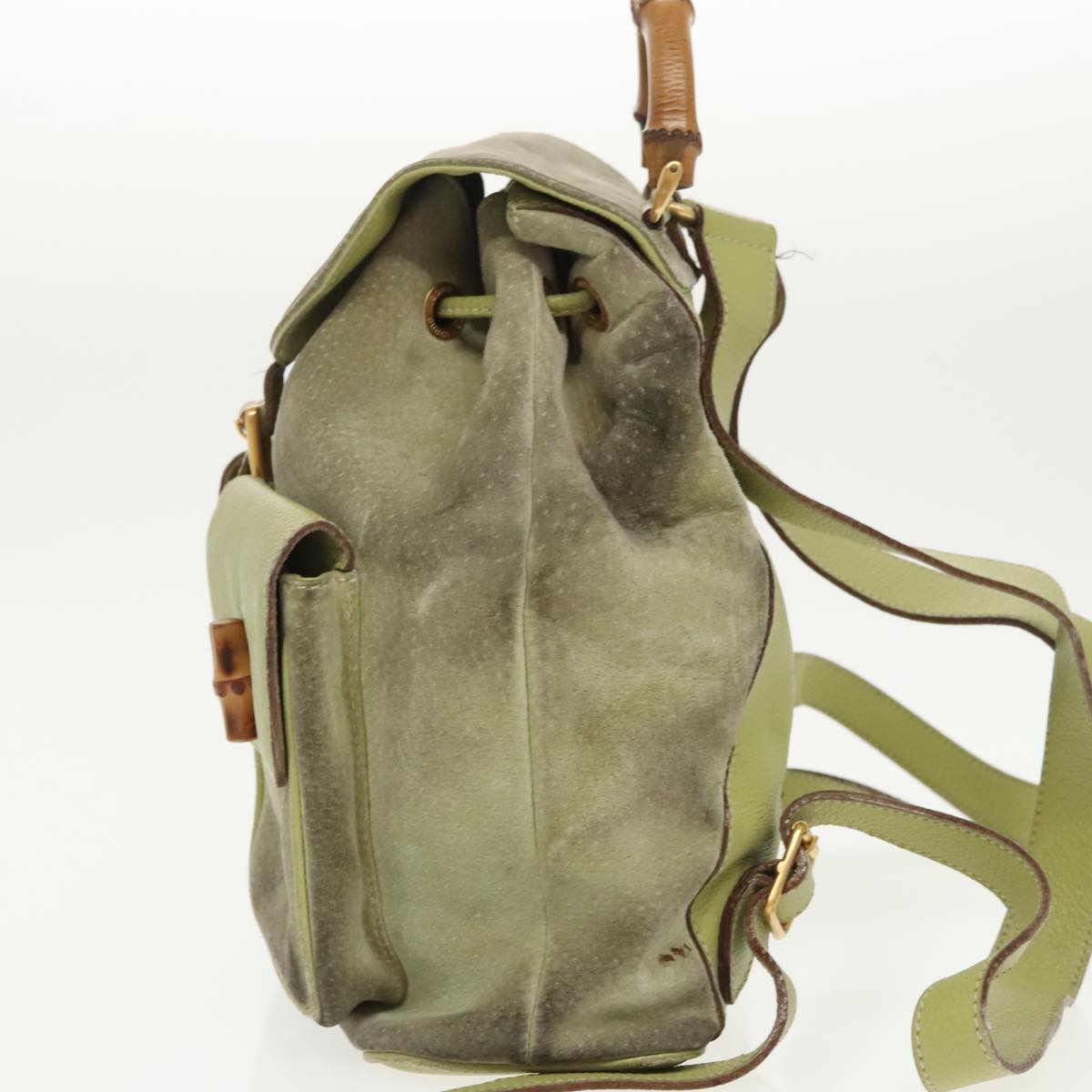 Gucci Bamboo Green Suede Backpack Bag (Pre-Owned)