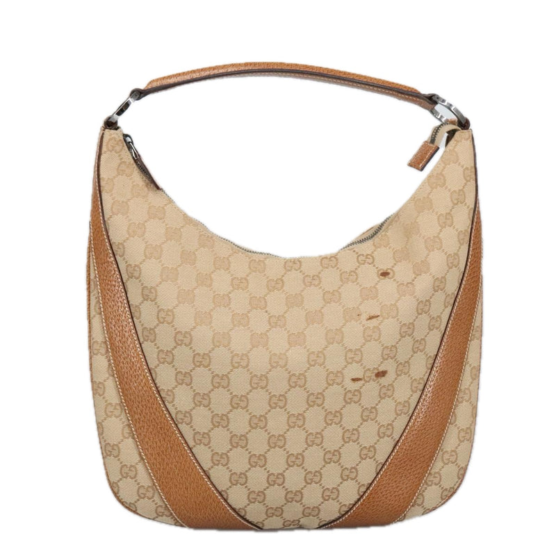 Gucci Hobo Beige Canvas Shoulder Bag (Pre-Owned)