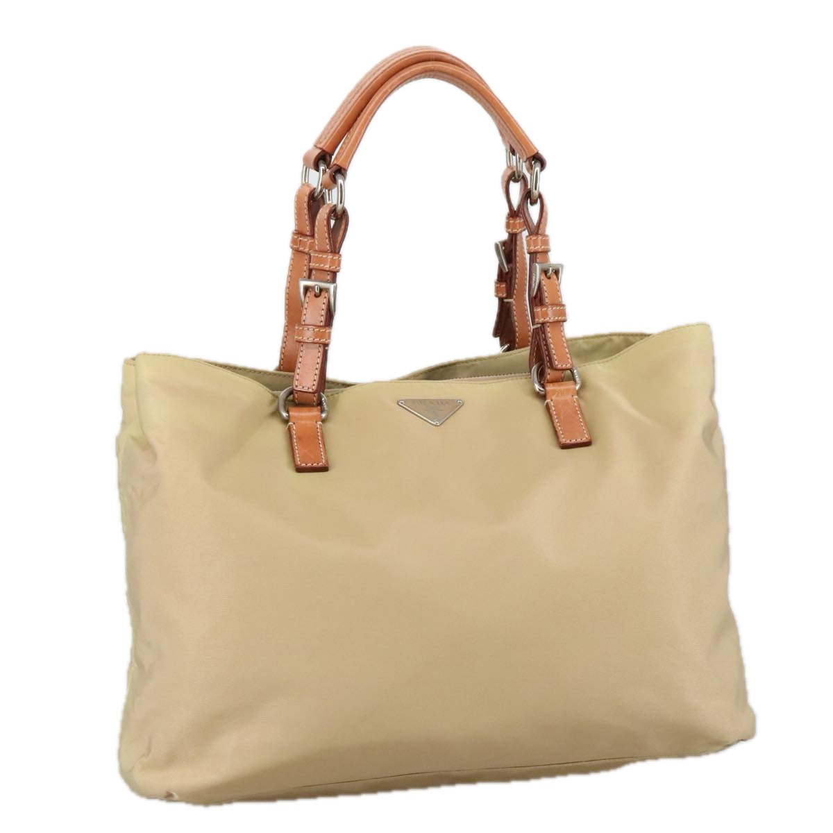 Prada Re-Nylon Beige Canvas Tote Bag (Pre-Owned)