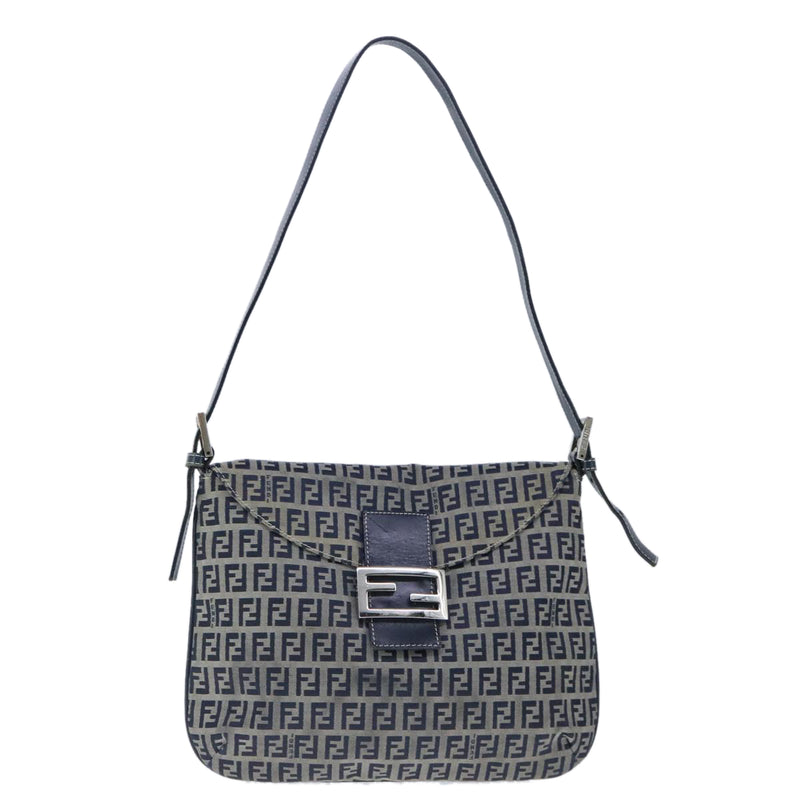 Fendi Zucchino Navy Canvas Shoulder Bag (Pre-Owned)