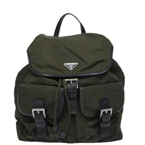 Prada Re-Nylon Khaki Synthetic Backpack Bag (Pre-Owned)