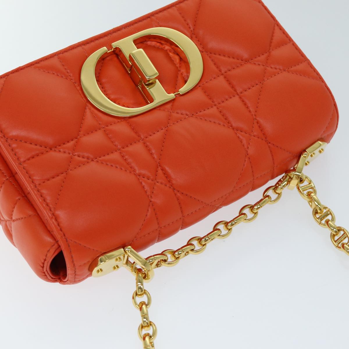 Dior Caro Orange Leather Shoulder Bag (Pre-Owned)