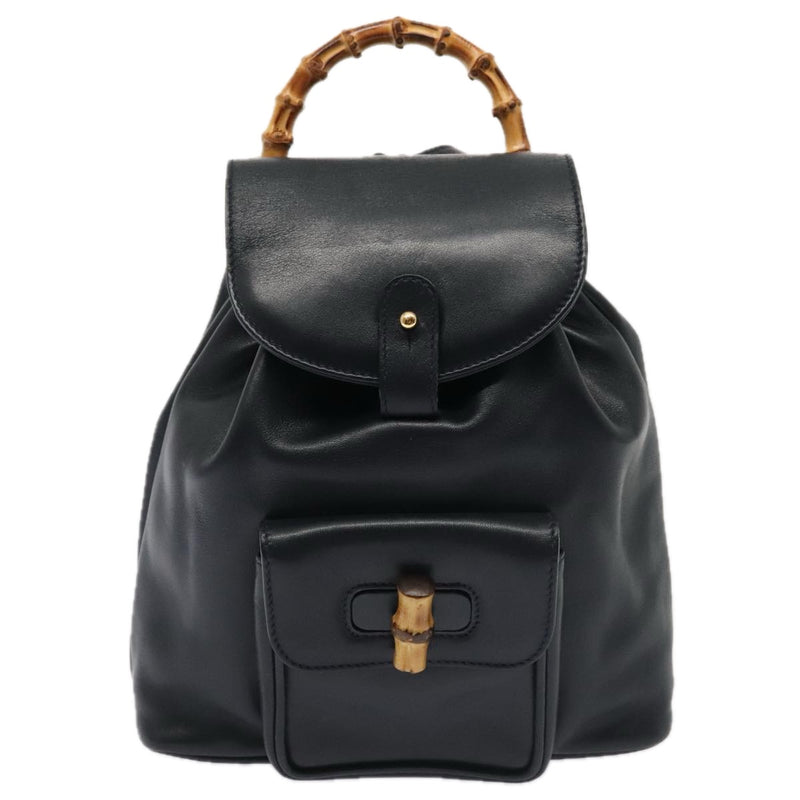 Gucci Bamboo Navy Leather Backpack Bag (Pre-Owned)