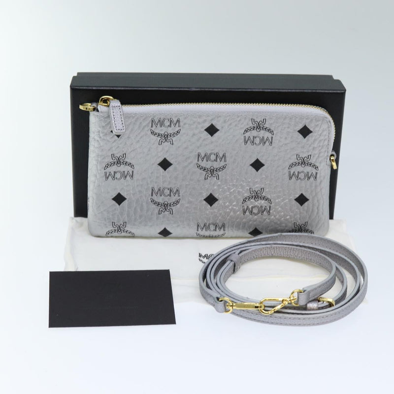 MCM Visetos Silver Canvas Clutch Bag (Pre-Owned)