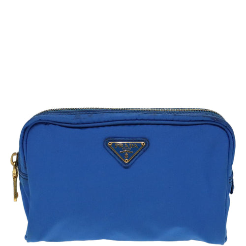 Prada Cosmetic Pouch Blue Synthetic Clutch Bag (Pre-Owned)