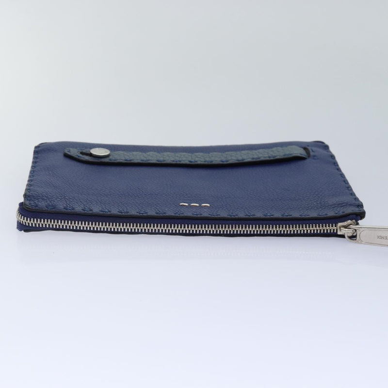 Fendi Selleria Blue Leather Clutch Bag (Pre-Owned)