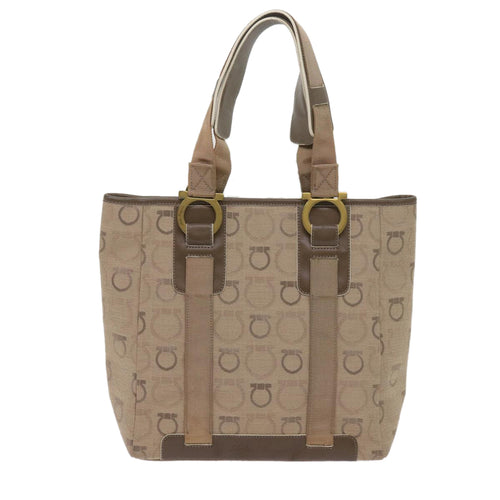 Salvatore Ferragamo Gancini Beige Canvas Handbag (Pre-Owned)