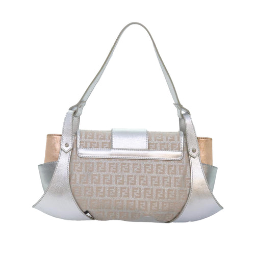 Fendi Zucchino Silver Canvas Handbag (Pre-Owned)