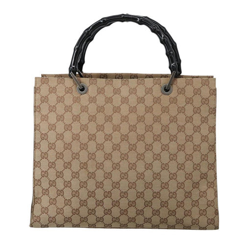 Gucci Bamboo Beige Canvas Handbag (Pre-Owned)