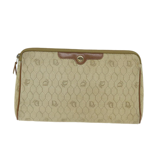 Dior Honeycomb Beige Canvas Clutch Bag (Pre-Owned)