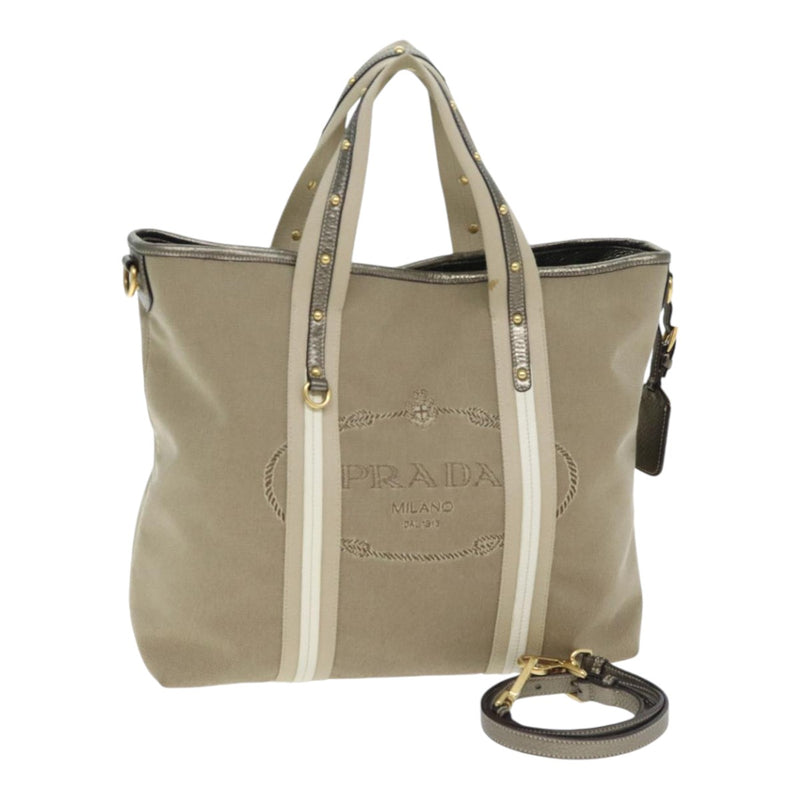 Prada Canapa Beige Canvas Handbag (Pre-Owned)