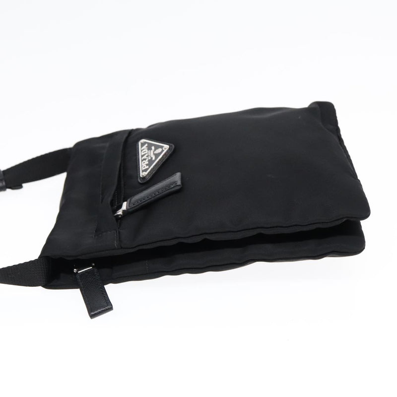 Prada Triangle Logo Black Synthetic Shoulder Bag (Pre-Owned)